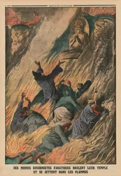 Fanatic Buddhist Monks Set Their Temple on Fire and Throw Themselves into the Flames, Island of Formosa, Back Cover Illustration from 